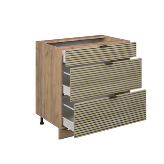 Vicco Armario Bajo De Cocina Fame-line, Panel De Roble, 80 Cm Con 3 Cajones, Sin Ap