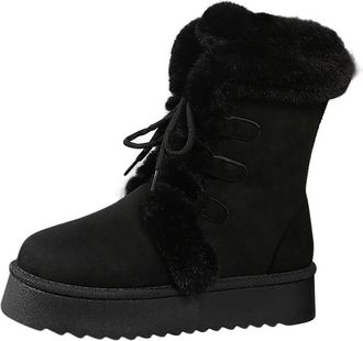 Generic Womens Winter Ankle Boots Faux Fur Lined Snow Boots Lace Up Thermal Casual Fashion Booties Non Slip Lightweight Zip Up Waterproof Warm Mid-Calf Shoes 
