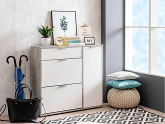 Vente-Unique Shoe Cabinet - 2 Recesses, 1 Door & 1 Drawer - Colour: White & in Grey