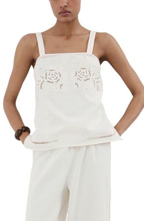 Mango Embroidered Tank in Off White at Nordstrom, Size X-Small