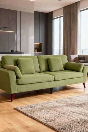 Living and Home 2-Seater Chenille Upholstered Sofa with Pillows in Green