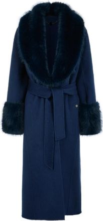 Marc Cain Lange Jas met Riem - Dames - Jas met riem - Blauw - XS - Wol - Jassen