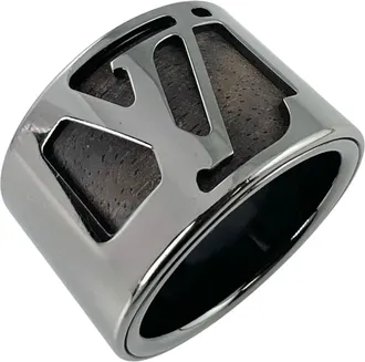 Louis Vuitton Silver Brown Gold Plating Wood Band Ring (Pre-Owned)