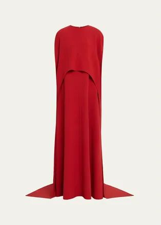 Michael Kors Stretch-Wool Column Cape Gown