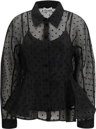Ganni Polyester Shirt met Patroon - Dames - Overhemden - Zwart - M - Polyester - Overhemden