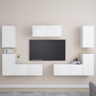 vidaXL Set De Muebles De Sal&oacute;n Tv 7 Piezas Madera De Ingenier&iacute;a Blanco Vidaxl