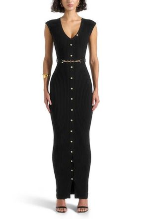Mani&egrave;re De Voir Helene Knitted Midaxi Dress with Belt in Black at Nordstrom, Size Medium
