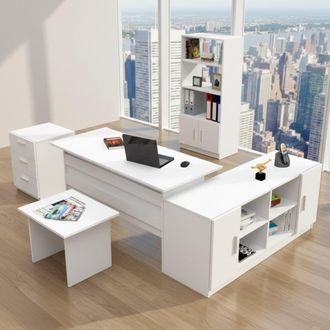 Dmora Set De Oficina Hilda, 4 Estantes, 3 Cajones, Modular, Blanco