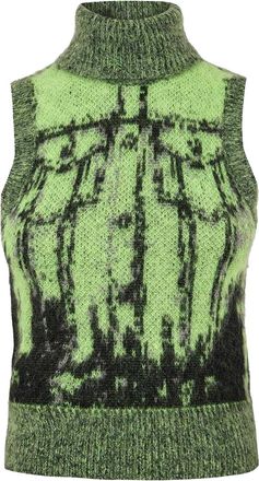 Diesel Damesvest met abstracte motieven en col, gebreid, Sifnos (Lime Punch)