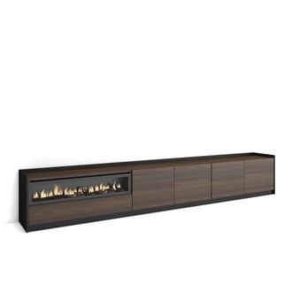 Skraut Home Mueble tv efecto madera roble oscuro y negro 310 chimenea efecto fuego