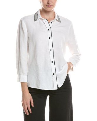 Nic+Zoe NIC & ZOE Stripe Trim Linen-Blend Shirt
