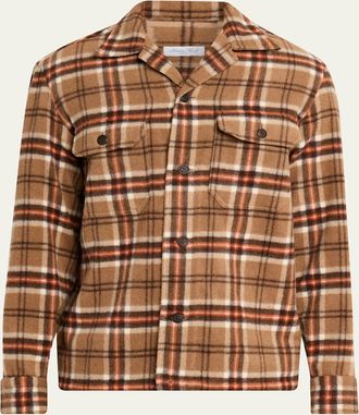 Salvatore Piccolo Mens Wool and Cashmere Double-Pocket Plaid Overshirt