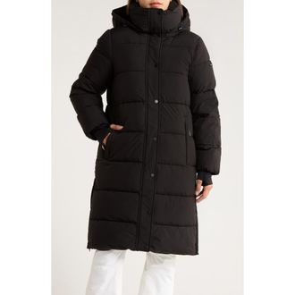 BCBGeneration Pillow 3/4 Hooded Longline Puffer Coat in Black at Nordstrom Rack, Size X-Small