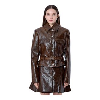 Sportmax Jassen, Dames, Bruin, M, Leer, Gestructureerd Gecoate Jas