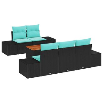 vidaXL Set Divano Da Giardino 6 Pz Nero E Turchese Polyrattan Vidaxl