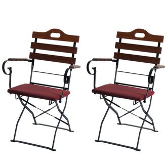 Hhg [nunca Usado] Juego De 2 Sillas De Jard&iacute;n Hhg-122, Silla Plegable, Silla De Jard&iacute;n, Calidad Gastron&oacute;mica, Acacia, Marr&oacute;n, Tapizado Rojo