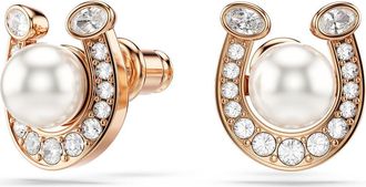 Swarovski Symbolica Swarovski Faux Pearl Horseshoe Stud Earrings in Rose Gold/White at Nordstrom