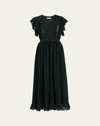 Ulla Johnson Olga Eyelet Flutter-Sleeve Midi Dress