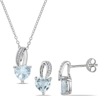 Delmar Heart-Cut Aquamarine & Diamond Necklace & Stud Earrings Set in Blue at Nordstrom Rack