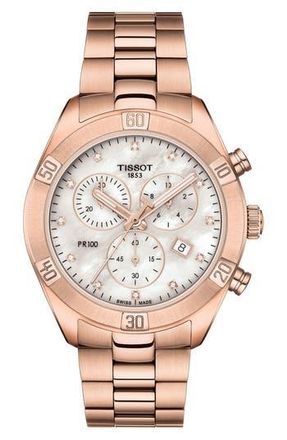 Tissot PR 100 Classic Chronograph Bracelet Watch, 38mm in Rosegld/wht Mop/rosegld at Nordstrom Rack