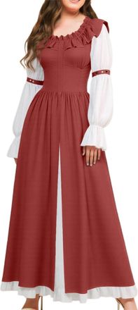 Generic Stylish Womens German Dirndl Dress Maxi with Puff Sleeves Oktoberfest Formal Costume Bavarian Maid Outfit for Halloween Fancy, Summer Beer Festivals &