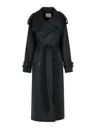 Sportmax Arold Pinstripe Trench Coat In Pure Wool