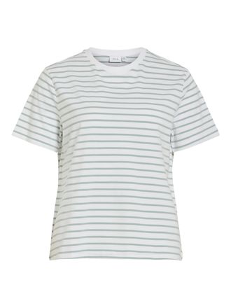 Vila Kurzarmshirt VILA VINORA S/S YD T-SHIRT - NOOS, Damen, Gr. XXL, blau surf stripes:opt 2 hellwei&szlig;, Jersey, Obermaterial: 96% Baumwolle, 4% Elasthan, ge
