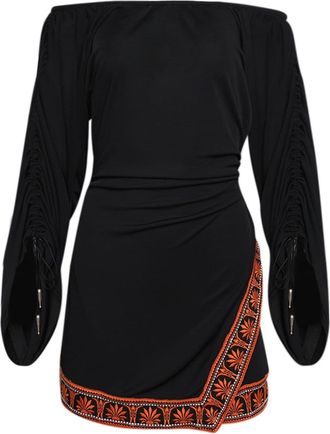 Paco Rabanne contrast trimming off-the-shoulder minidress - women - Viscose/Polyamide - 34 - Black