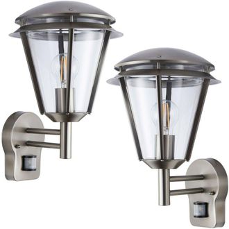 Loops 2 PACK IP44 Outdoor Wall Lamp Brushed Steel Modern PIR Lantern Porch Curve Light in Metallics