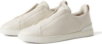 Ermenegildo Zegna Triple Stitch Deerskin Leather Slip-On Sneaker in White at Nordstrom, Size 10.5Us