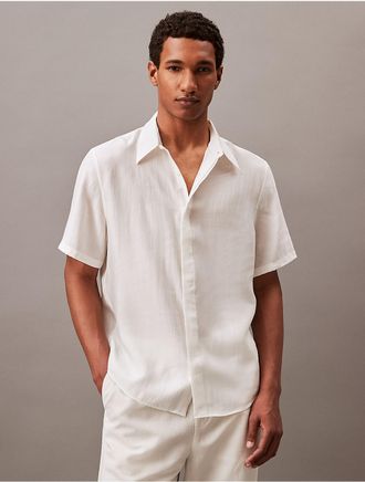 Calvin Klein Mens Textured Classic Button-Down Shirt - White - XS
