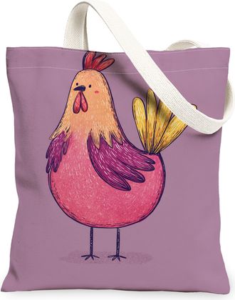 Generic Cute Chicken Canvas Tote Bags, Funny Bird Design Reusable Grocery Bags, Vintage Lightweight Washable Shoulder Strap Canvas, Violet, 13x15 Inch