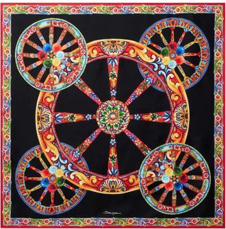 Dolce & Gabbana Accessoires, Dames, Veelkleurig, ONE Size, 90x 90 Carretto-print Zijden Twill Sjaal