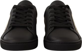 Dolce & Gabbana Black Gold Leather Low Top Sneakers Womens Shoes