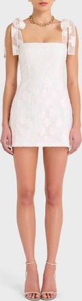 Amanda Uprichard Keenan Floral Appliqu&eacute; Cocktail Skort Romper in White at Nordstrom, Size X-Small