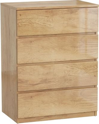 HOMCOM Homcom C&oacute;moda 4 Cajones, C&oacute;moda Dormitorio Moderna, Sinfonier, Dise&ntilde;o Sin Tiradores, Cajonera Para Sal&oacute;n, Comedor, Entrada, 60x40x80 Cm, Natural