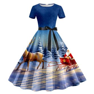 Generic Christmas Dress for Women High Waist Tunic Dress Midi Christmas Dresses for Women 2025 School Skirt 1950s Retro Short Sleeve Spaghetti Strap Evening P