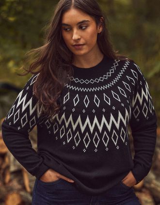 Live Unlimited London Womens Black Fairisle Knit Jumper - Size: 26