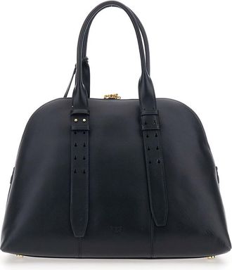 Pinko Black Handbag With Padlock Detail On The Front And Love Birds Plaque On The Front In Leather Woman