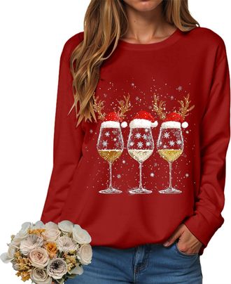 Generic Christmas Sweatshirts Women UK Xmas Top Ladies Merry Christmas Tree and Snowflake Printed Top Crewneck Long Sleeve Loose Fit Funny Reindeer Xmas Jumpe