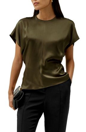LilySilk Womens Short Batwing Sleeve Silk Contour Top in Pine at Nordstrom, Size Small