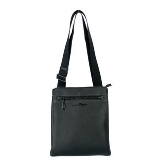 Ferragamo Black Leather Messenger Bag Shoulder Bag (Pre-Owned)