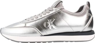 Calvin Klein Schoenen, Dames, Grijs, 39 EU, Leer, Retro Runner Metallic