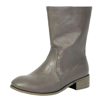 Generic Womens Vintage Style Mid Calf Boots Round Toe Med Chunky Heel With Platform Slip On Design For Casual Daily Wear