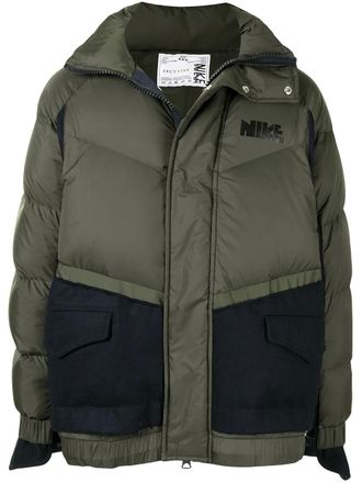 Nike panelled Brown puffer jacket - men - Wool/Nylon/Polyester/Nylon/Goose Down/Goose Feather/Polyester - L