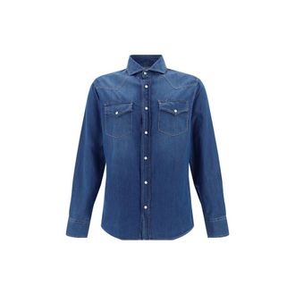 Brunello Cucinelli Blue Denim Mens Shirt