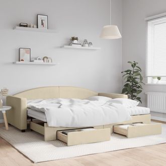 vidaXL Vidaxl - Sof&aacute; Cama Nido Con Cajones Tela Color Crema 90x200 Cm