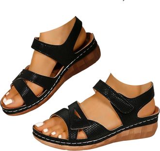 Generic Orthopedic Sandals Women Plantar Fasciitis Clearance Comfort Wedge Sandal Casual Summer Open Toe Ankle Strap Sandal Wide Fit Cushion Walk Leather Sand