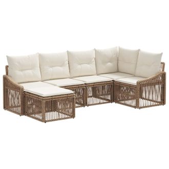 vidaXL Conjunto De Sof&aacute;s De Jard&iacute;n 6 Pcs Beige Rat&aacute;n Sint&eacute;tico Vidaxl