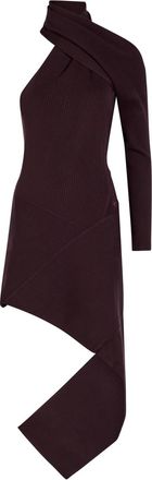 Courrèges Asymmetric One-shoulder Ribbed-knit Mini Dress - Burgundy - L (UK14 / L)